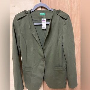 This is a sage green blazer. US size 6. Brand is United Colors of Benetton